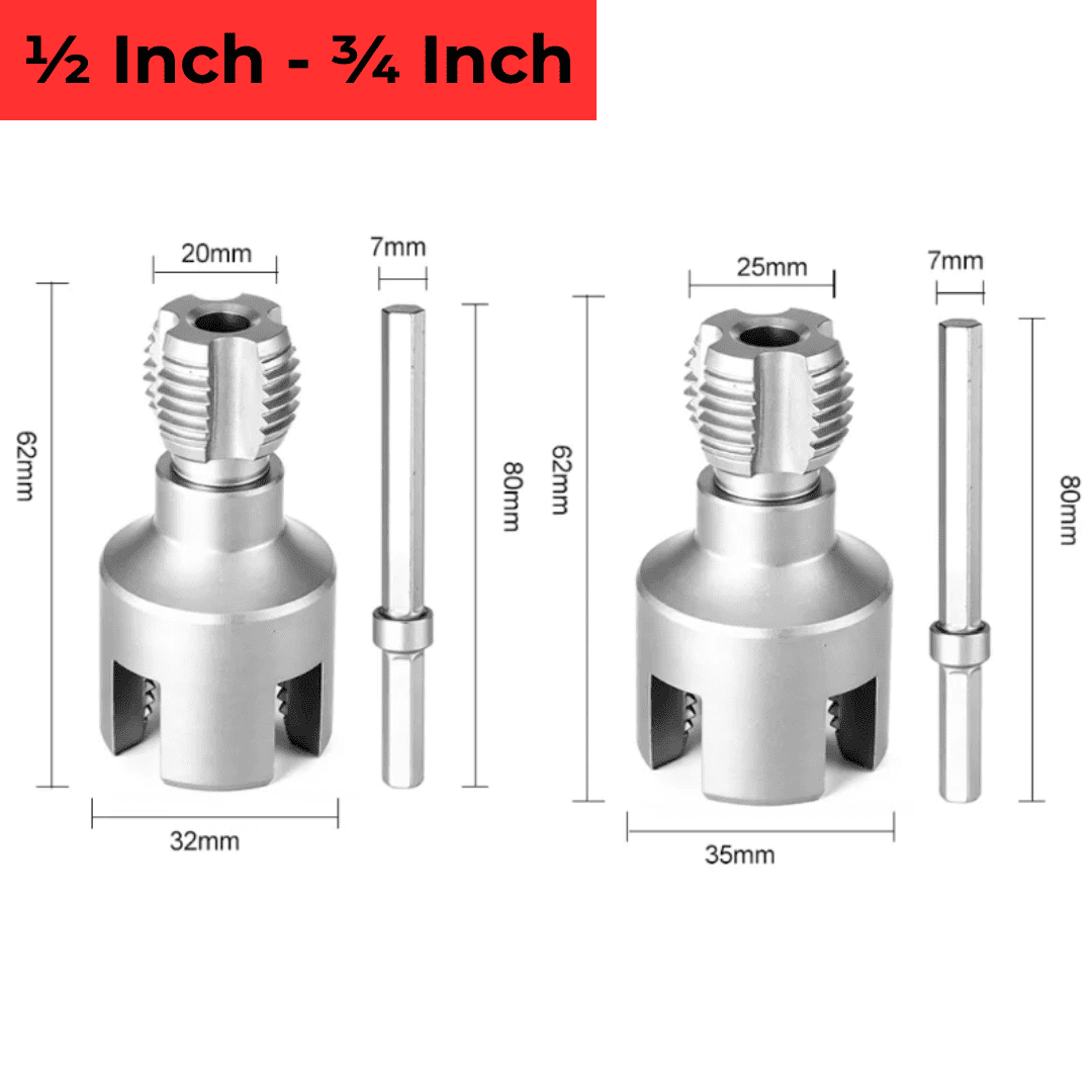 Tarraja 1/2” y 3/4” para Tubos PVC – Rosca Interna y Externa Compatible con Taladro