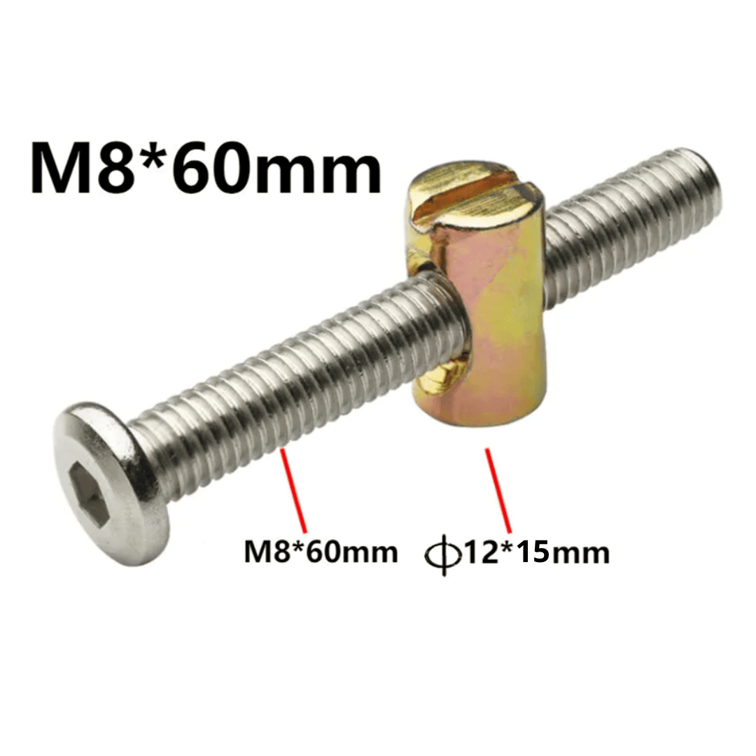 Pernos para Ensambles Rápidos M8 x 60mm – Con Tuerca de 12x15mm