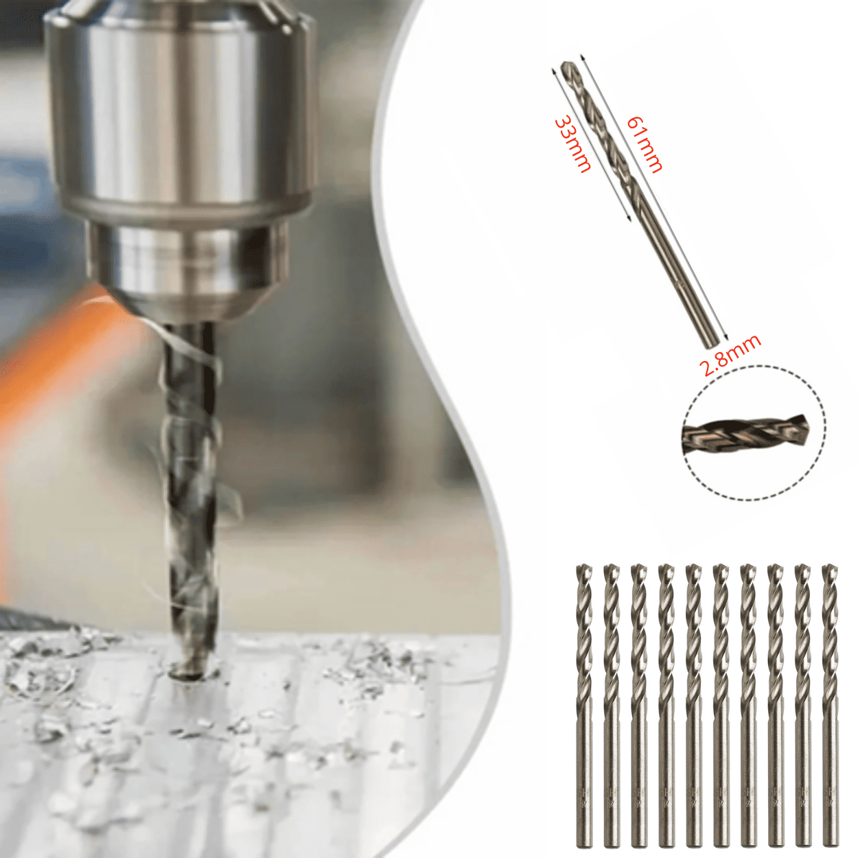 Broca HSS Cobalto 2.8 mm y 3.0 mm – Precisión en Madera, Melamina y Metal