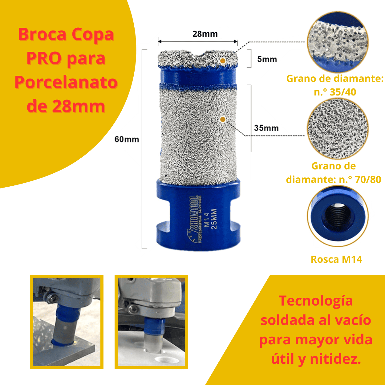 Broca Copa PRO para Porcelanato de 28mm, 32mm, 55mm, 60mm