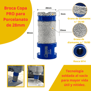 Broca Copa PRO para Porcelanato de 28mm, 32mm, 55mm, 60mm