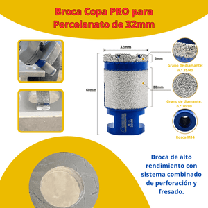 Broca Copa PRO para Porcelanato de 28mm, 32mm, 55mm, 60mm