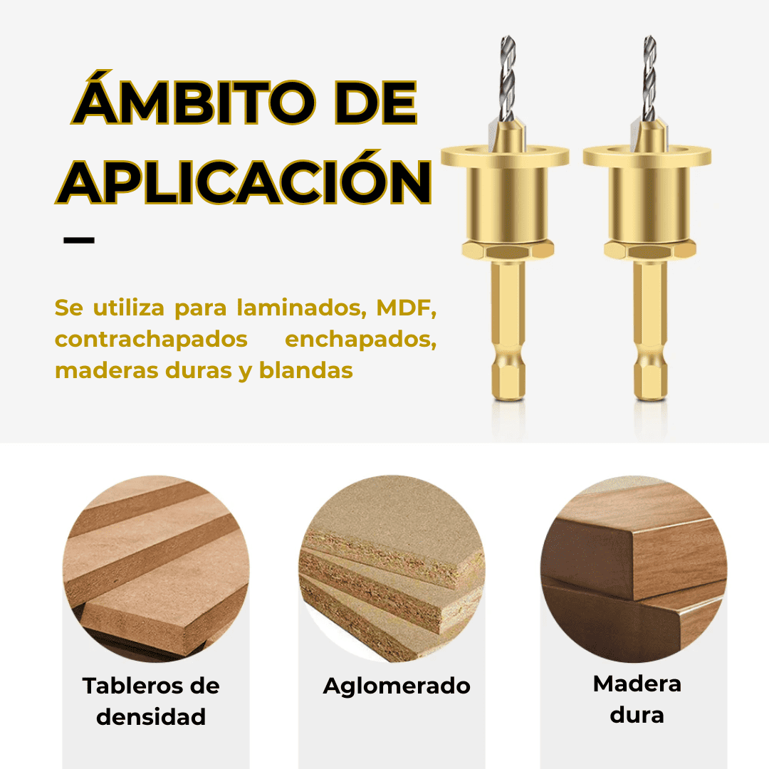 Broca Avellanadora con Tope Oro – Perforación Limpia y Precisa para Madera y Melamina