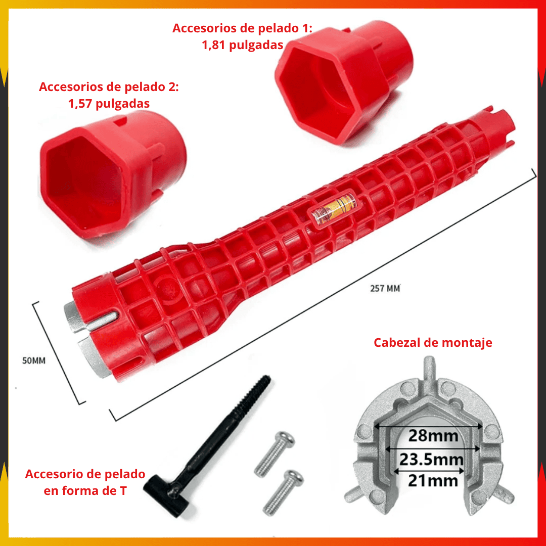 Llave para Gasfitería 8 en 1 – Diseño Largo, Multifuncional y Ergonómico