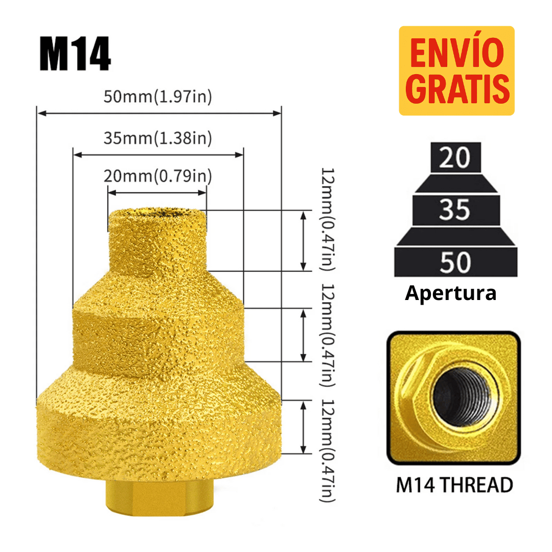 Broca Cónica Diamantada Tipo Escalonada – Ampliación Precisa y Corte Fino en Porcelanato y Piedra