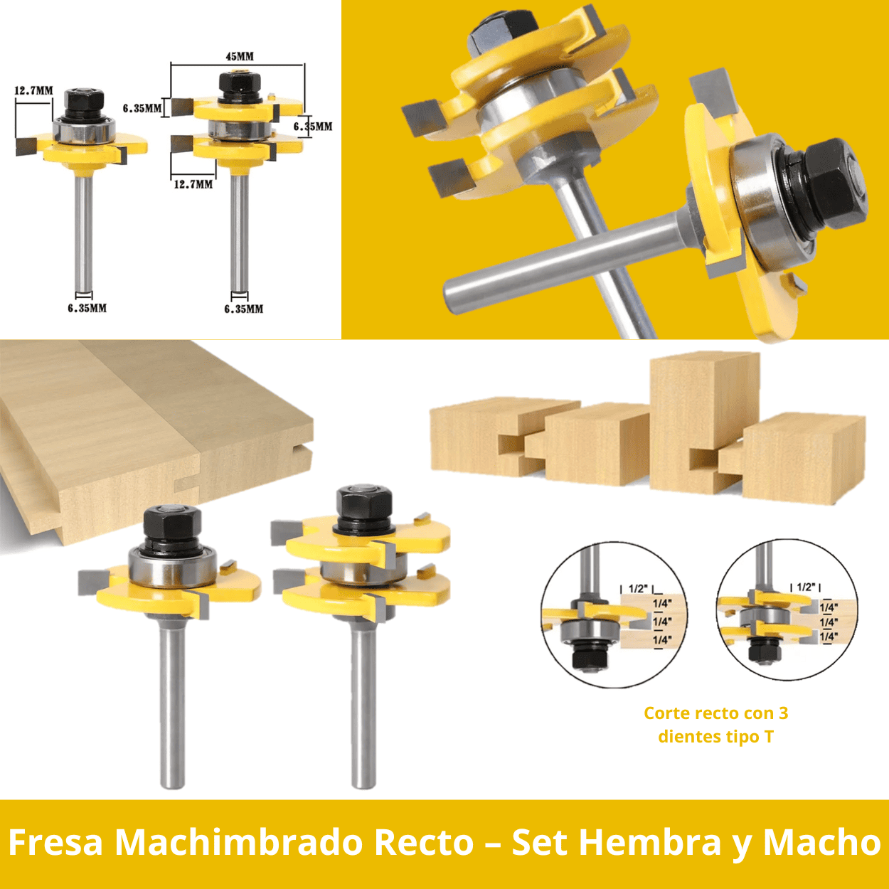 Fresa Machimbrado Recto – Set Hembra y Macho