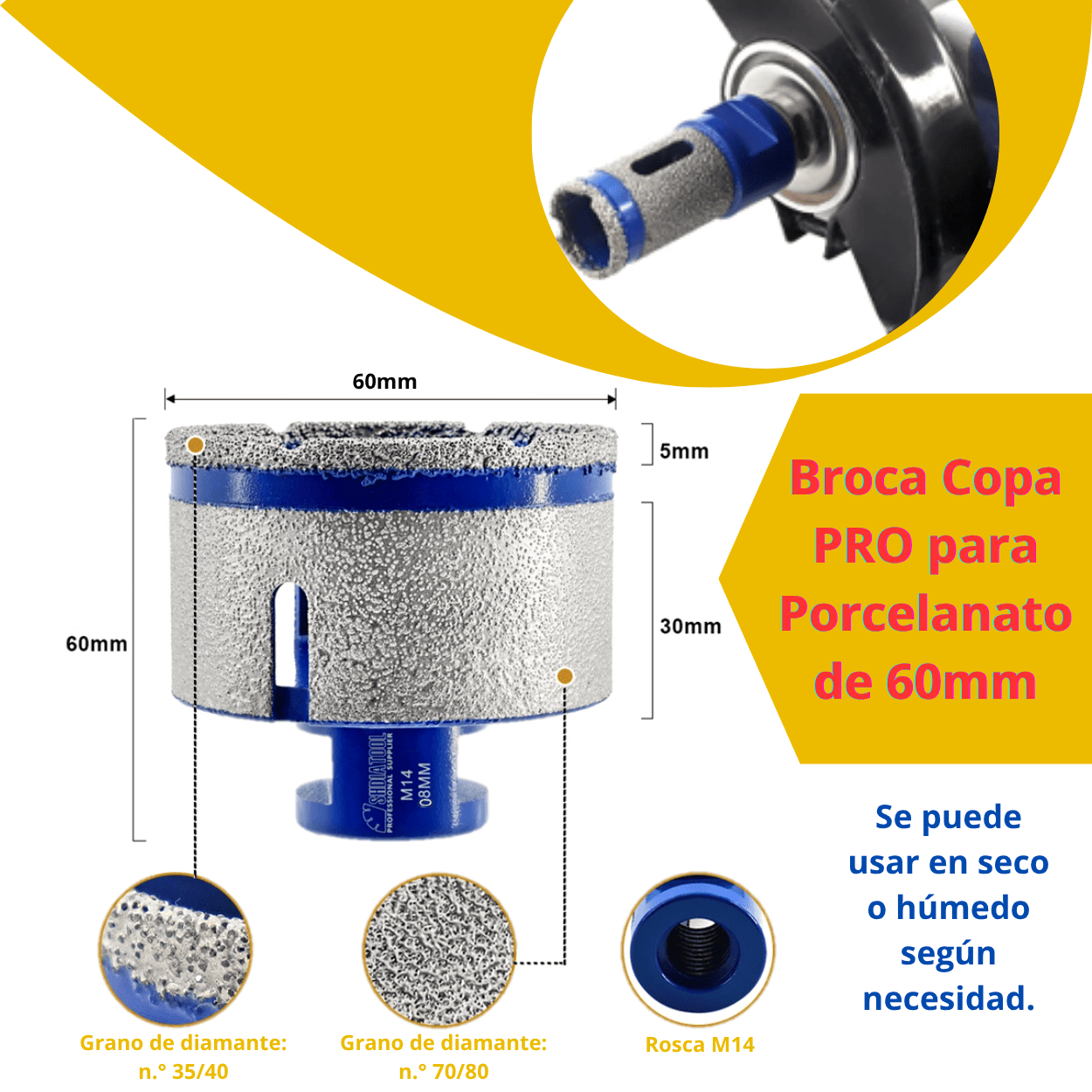 Broca Copa PRO para Porcelanato de 28mm, 32mm, 55mm, 60mm