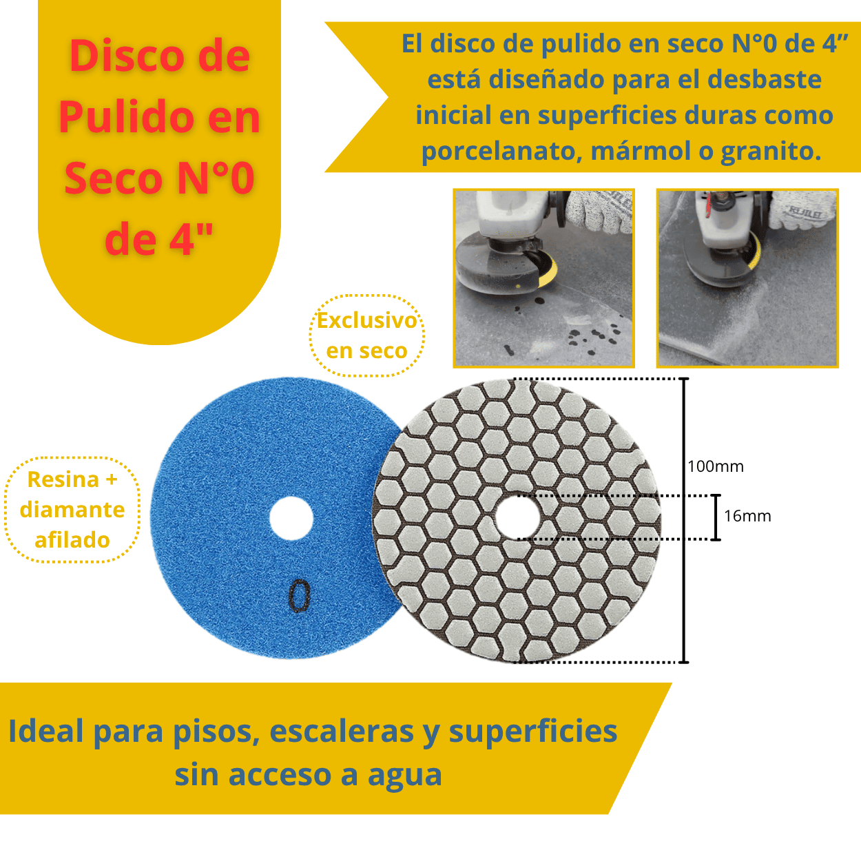 Set de 6 Discos Pulidores en Seco de 4" para Porcelanato, Granito y Mármol