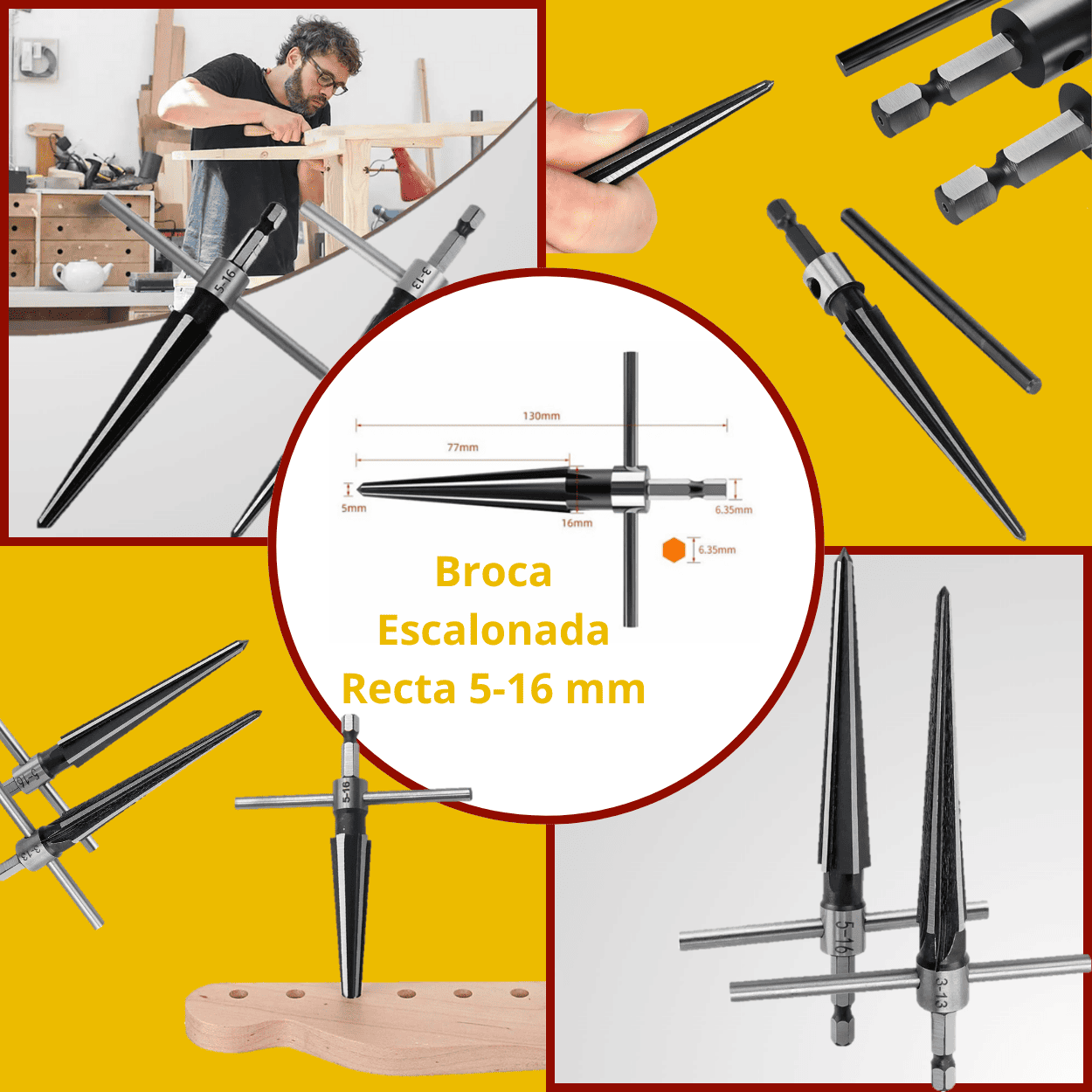 Broca Escalonada Recta 5-16 mm – Escariado y Desbaste Preciso