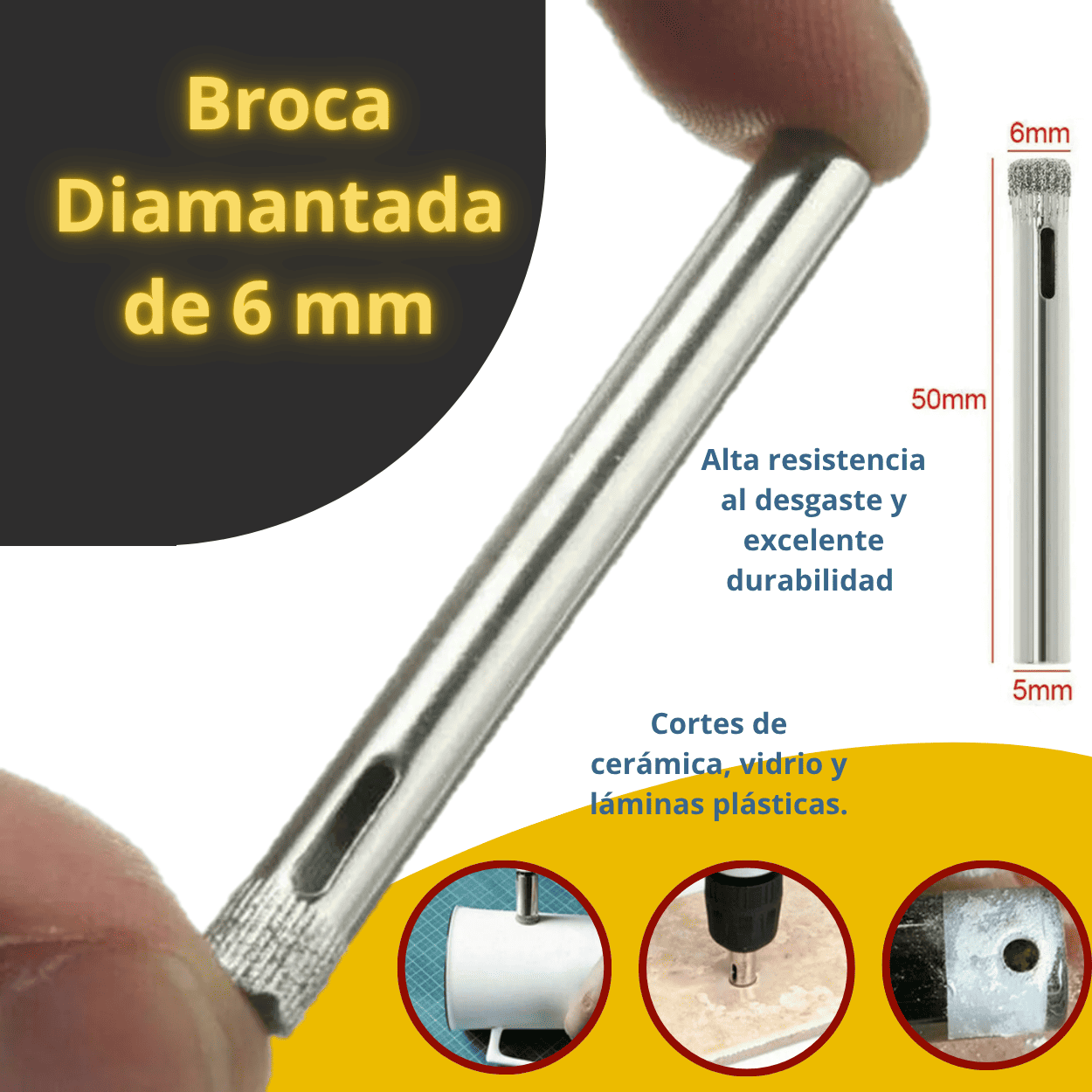 Set de 6 Brocas Diamantadas de 6 mm para Vidrio, Cerámica y Más