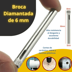Set de 6 Brocas Diamantadas de 6 mm para Vidrio, Cerámica y Más