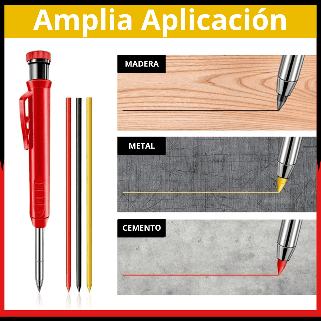 Lápiz Marcador para Carpintero – Set Completo con 6 Puntas de Repuesto