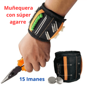 Pulsera Magnética PRO – 15 Imanes + Bolsillo Extra para Tornillos y Herramientas