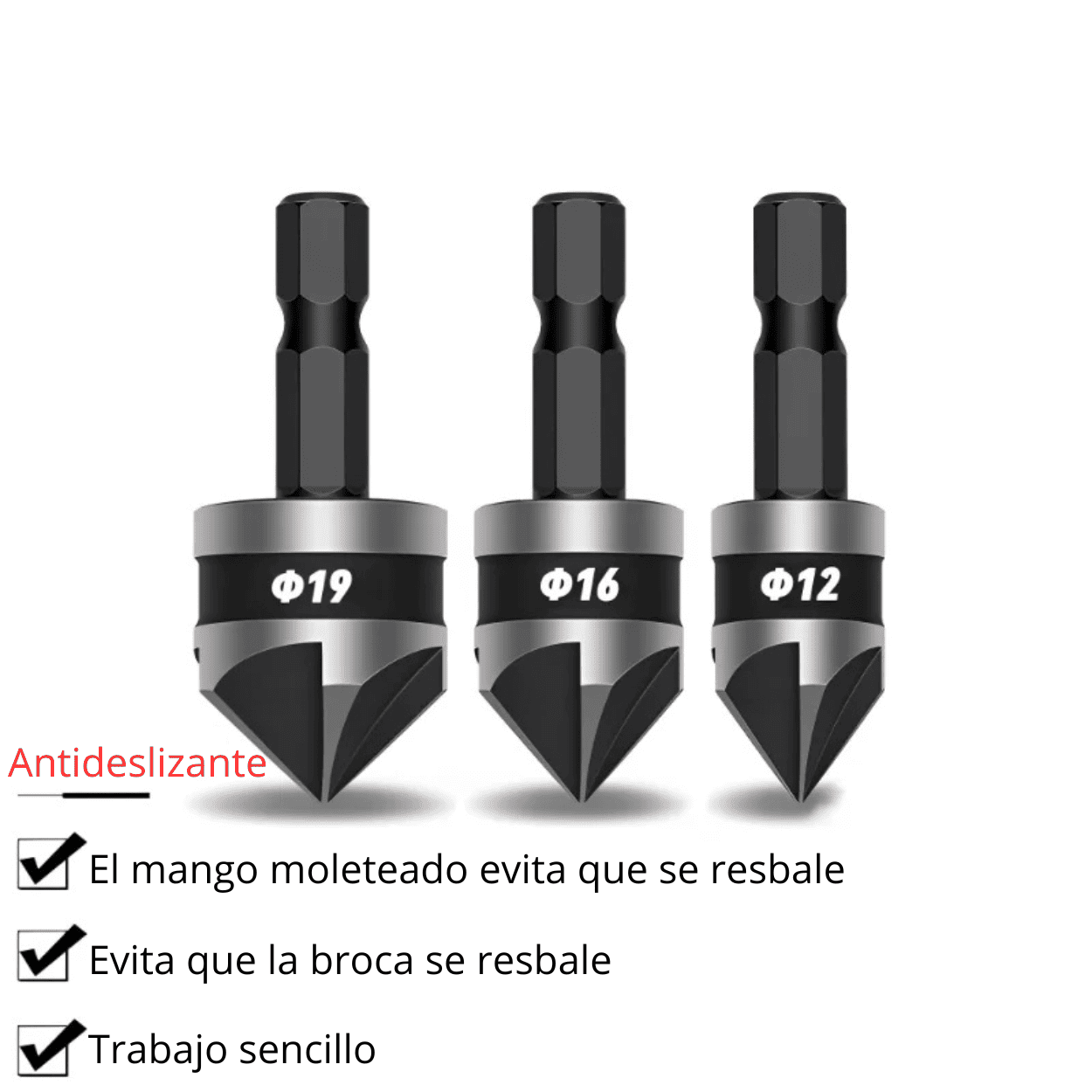 Set de 3 Avellanadoras – 12 mm / 16 mm / 19 mm