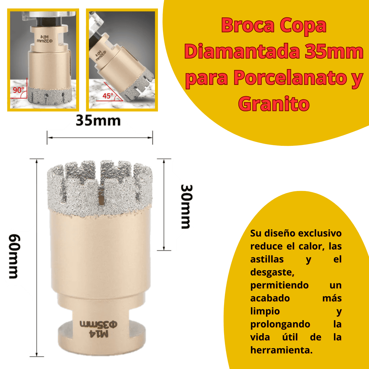 Broca Copa Diamantada 35mm y 40mm para Porcelanato y Granito