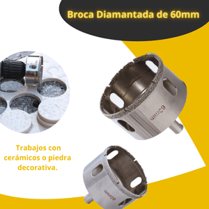 Broca Diamantada de 60mm – Corte Preciso en Vidrio, Cerámica, Mármol y Granito