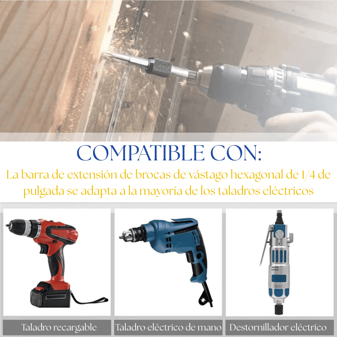 Extensión Magnética para Taladro – Set de 3 Piezas CR-V de Alta Resistencia