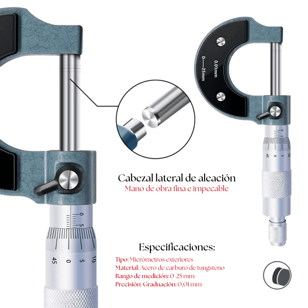 Micrómetro Exterior Métrico 0–25 mm