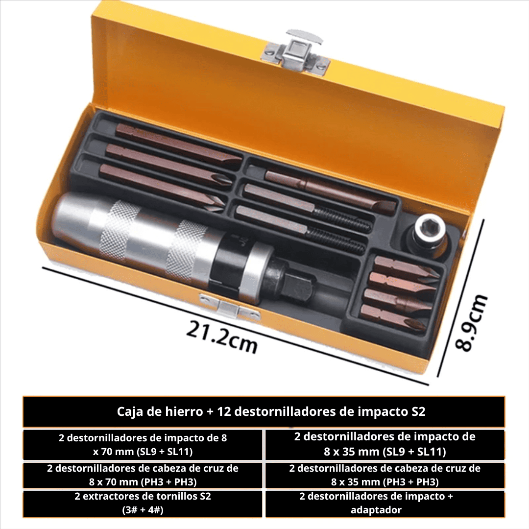 Destornillador de Impacto Manual 13 Piezas – Extracción y Ajuste de Tornillos Resistentes