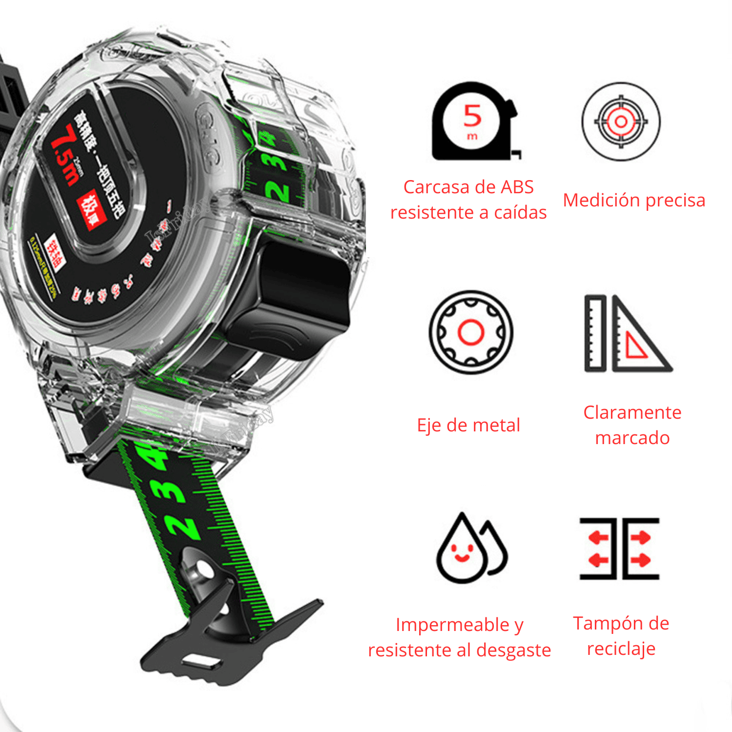 Flexómetro Doble Cara de 7.5m y 10m – Autobloqueo PRO