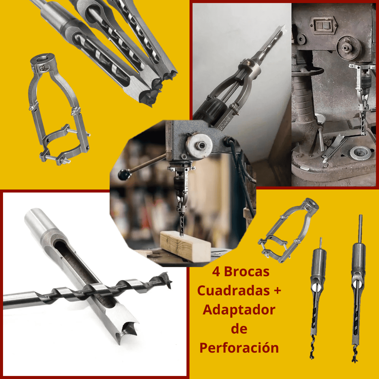 Combo: 4 Brocas Cuadradas + Adaptador para Perforación