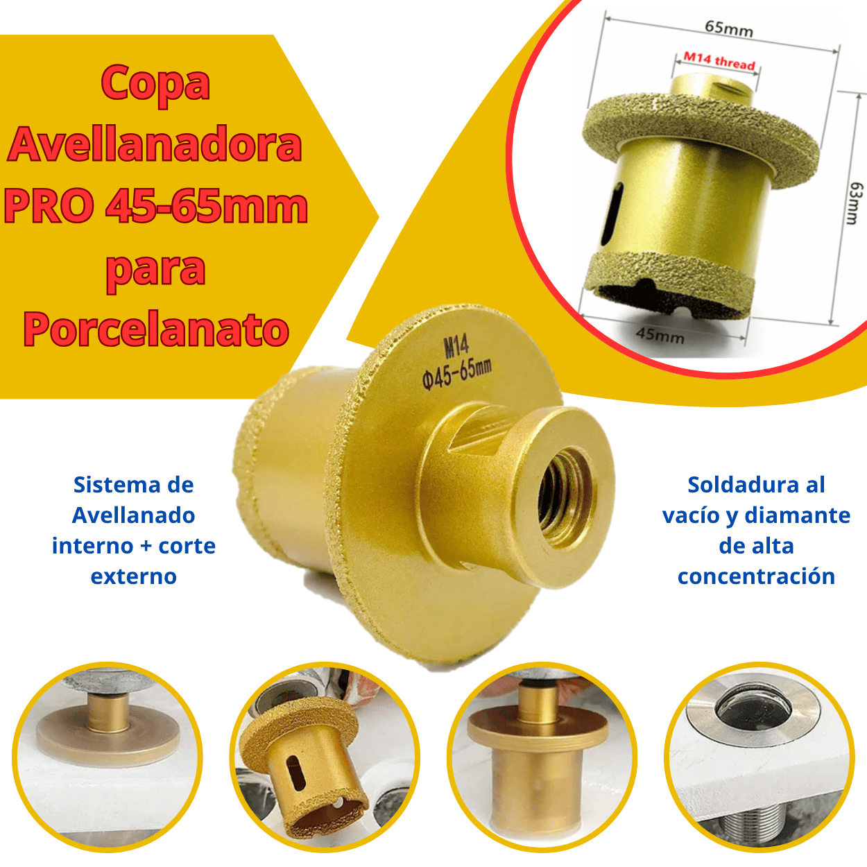 Copa Avellanadora PRO 45-65mm para Porcelanato