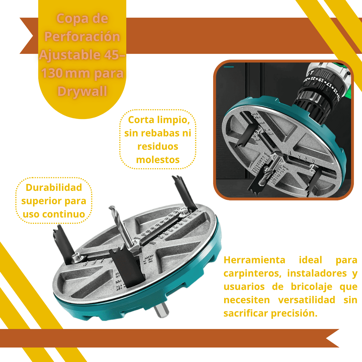 Copa de Perforación Ajustable 45–130 mm para Drywall