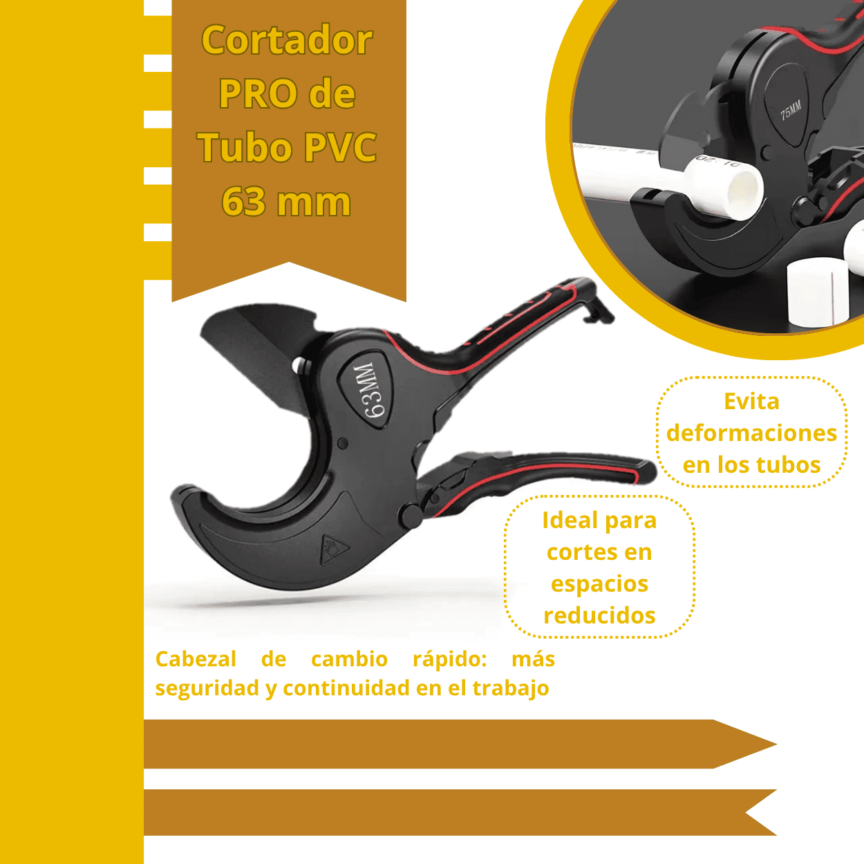 Cortador PRO de Tubo PVC 63 mm