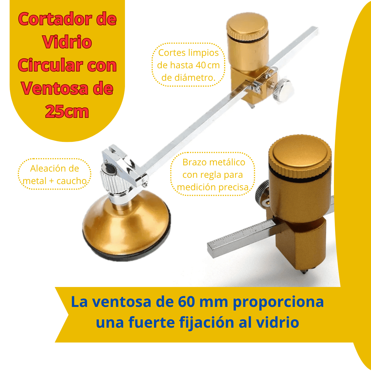 Cortador de Vidrio Circular con Ventosa de 25cm