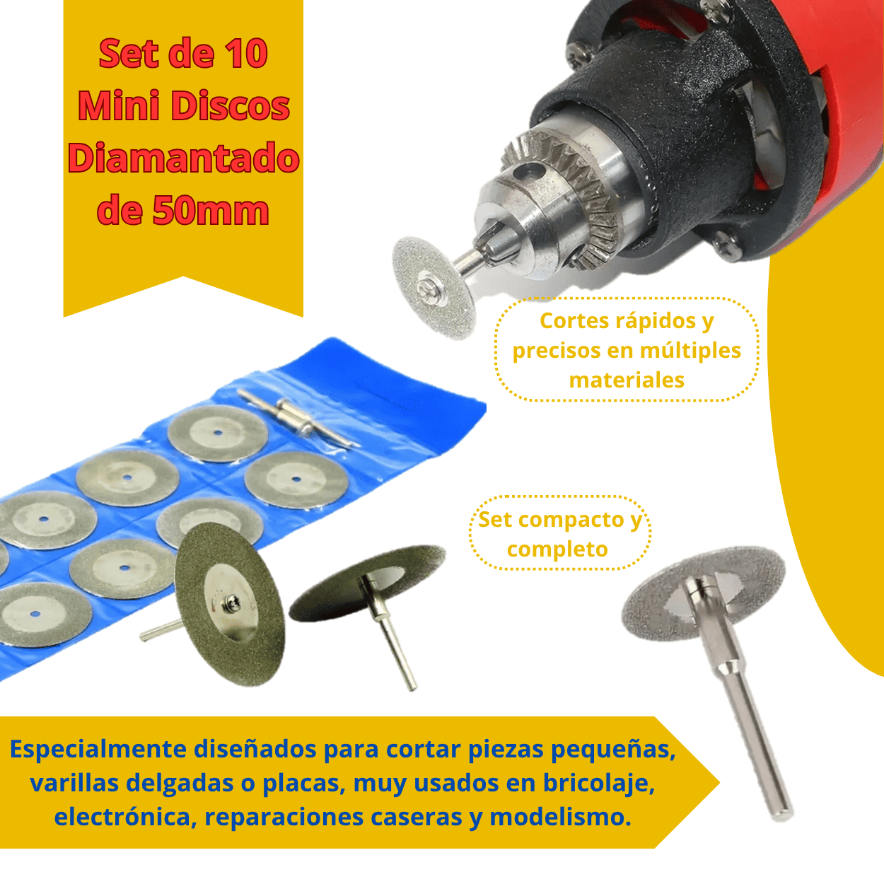 Set de 10 Mini Discos Diamantado de 50mm