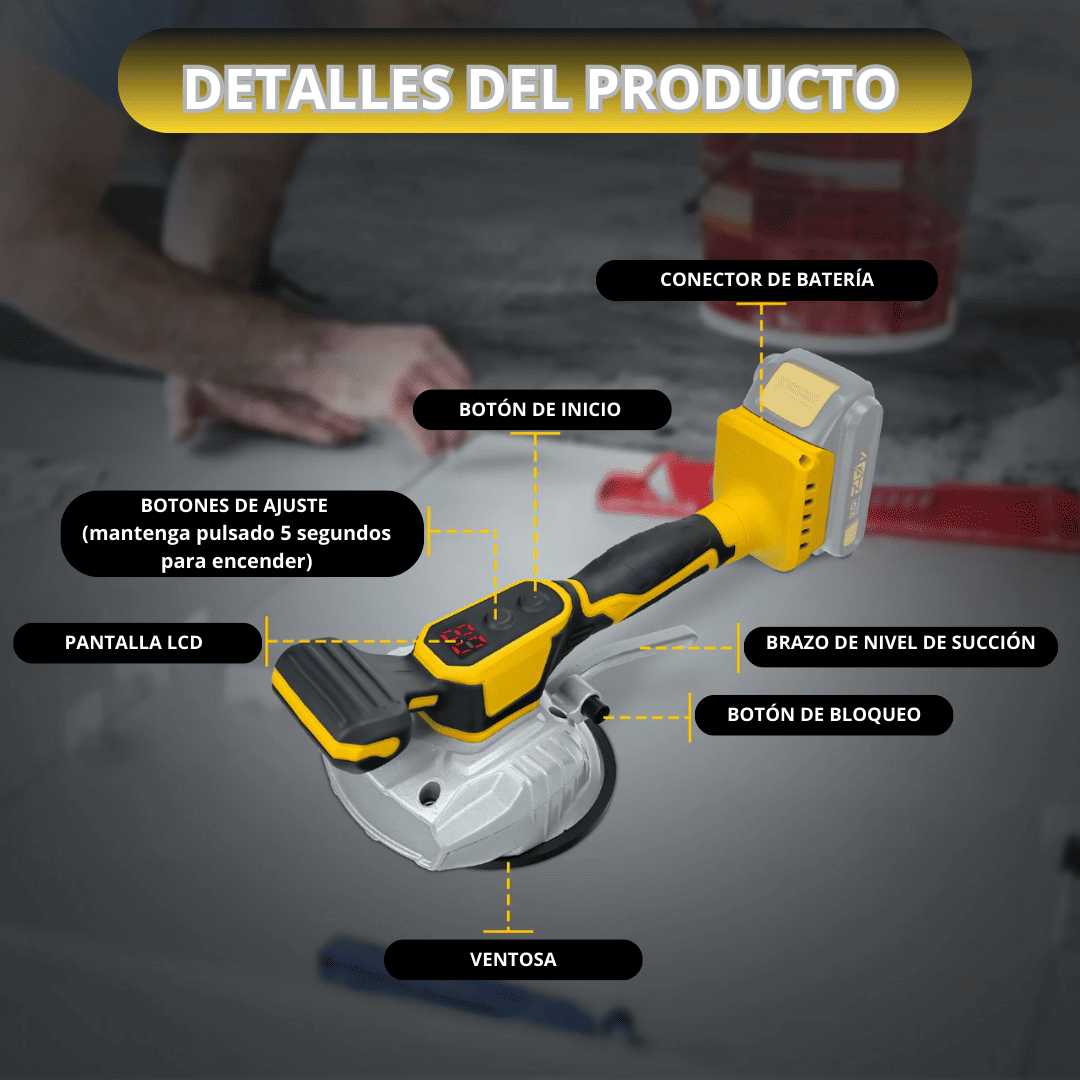 Ventosa Vibradora Compatible con Baterías DeWalt – Potencia 18V/20V para Instalación Precisa de Azulejos