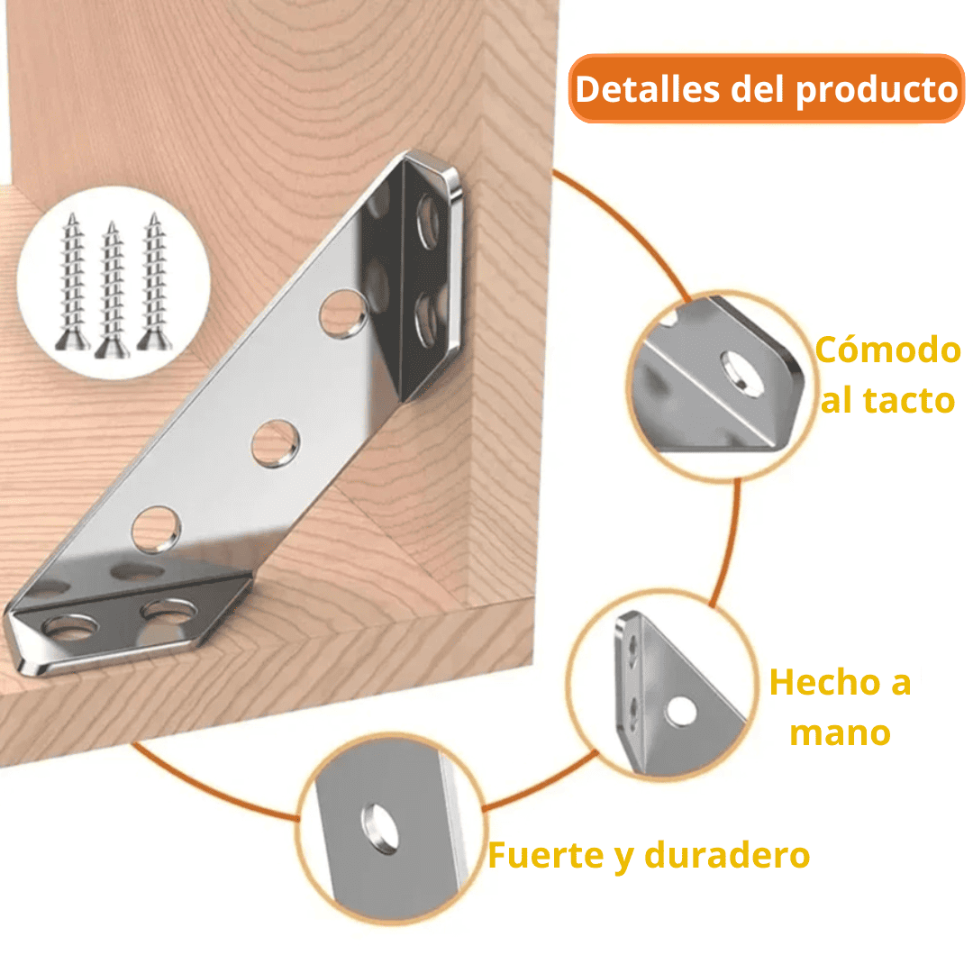 Conector Universal de Esquinas en Acero Inoxidable – Refuerzo Discreto y Resistente para Muebles