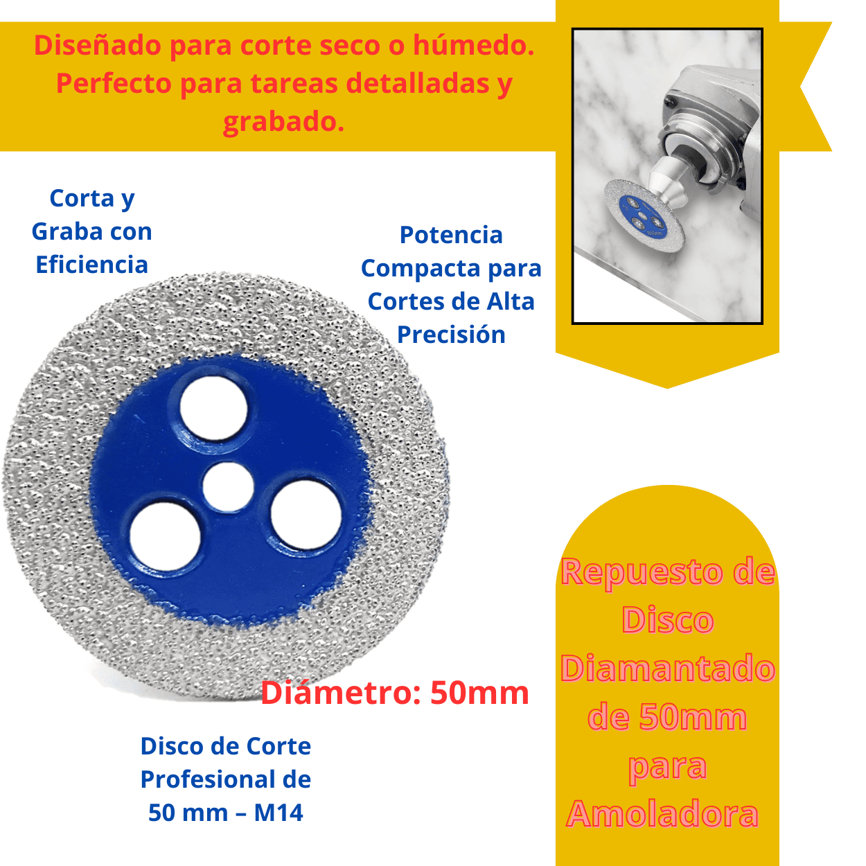 Disco Diamantado de 50mm para Amoladora