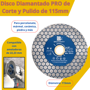 Disco Diamantado PRO de Corte y Pulido de 115mm