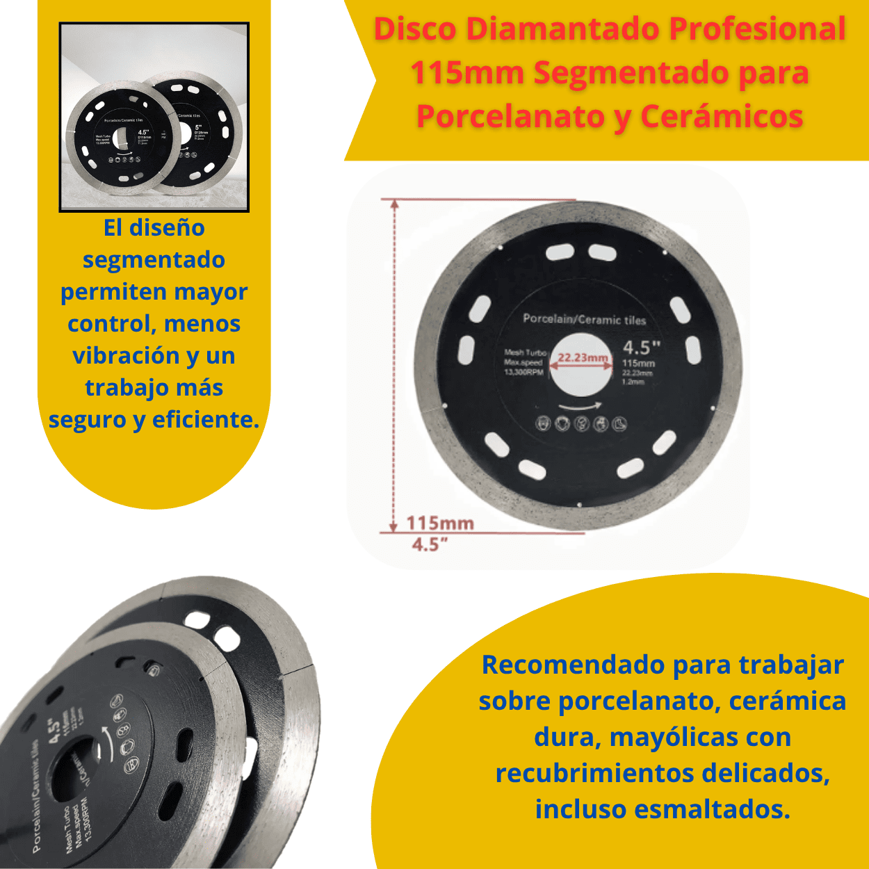 Disco Diamantado Profesional 115mm Segmentado para Porcelanato y Cerámicos