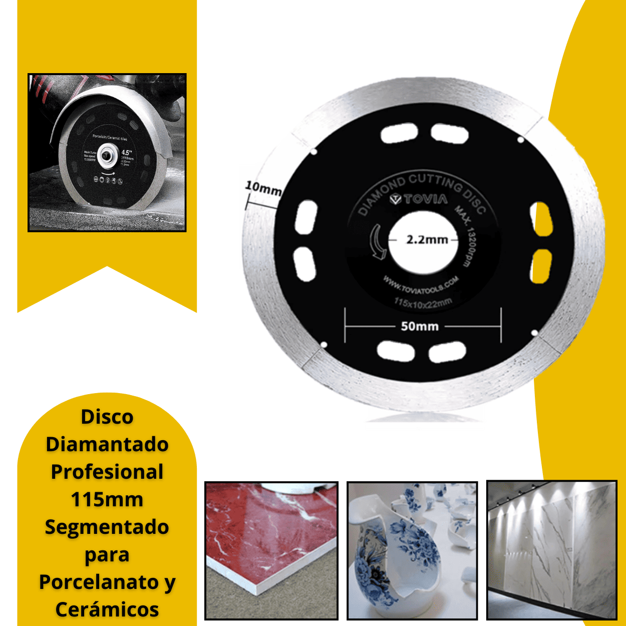 Disco Diamantado Profesional 115mm Segmentado para Porcelanato y Cerámicos