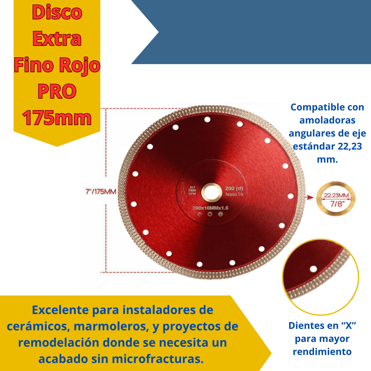Disco Extra Fino Rojo PRO 115mm y 175mm – Corte Preciso y Rápido en Porcelanato
