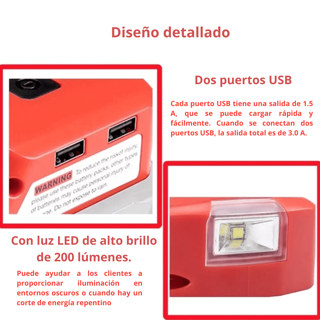 Adaptador USB con Linterna para Milwaukee M18 – Carga Celular + Luz LED en un Solo Accesorio