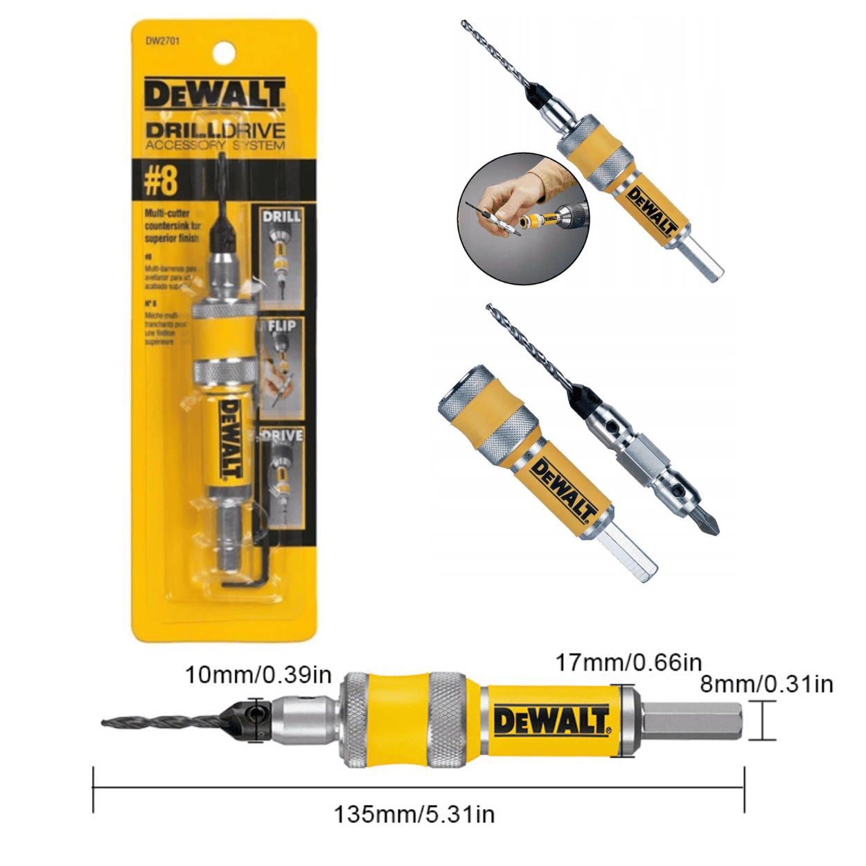 Avellanador & Atornillador Reversible DeWalt de 8 mm- DW2701