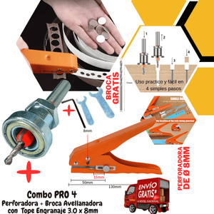 Combos de Perforadora Anaranjado + Broca Avellanadora con Tope Engranaje