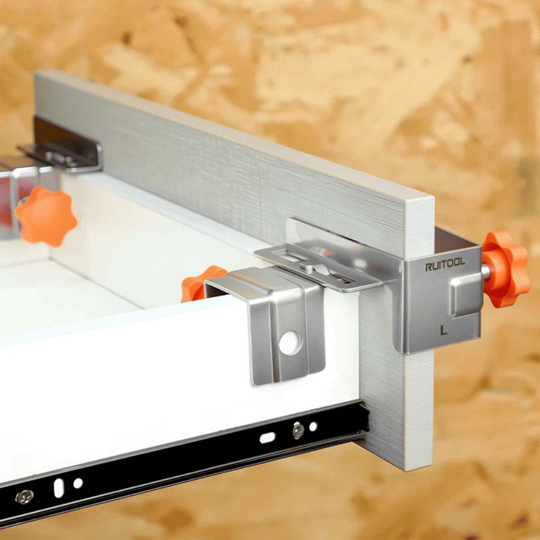Abrazadera 2 en 1 para Tapa de Cajón y Corredera – Set de 2 Piezas de Precisión para Armado Rápido