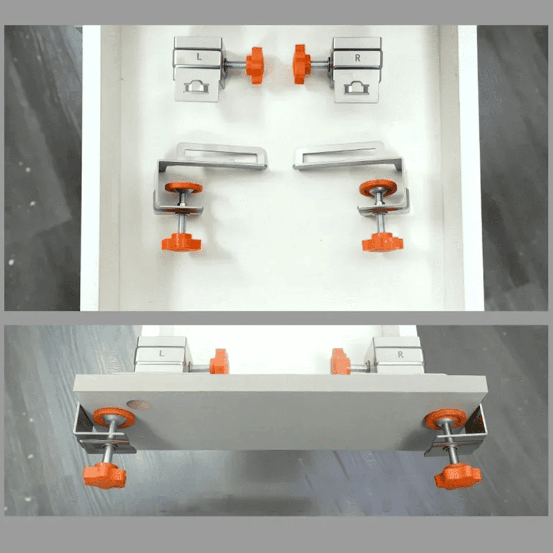 Abrazadera 2 en 1 para Tapa de Cajón y Corredera – Set de 2 Piezas de Precisión para Armado Rápido