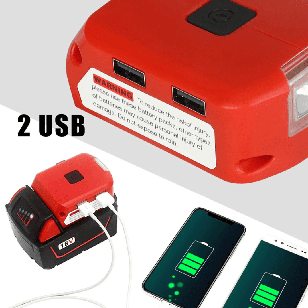 Adaptador USB con Linterna para Milwaukee M18 – Carga Celular + Luz LED en un Solo Accesorio