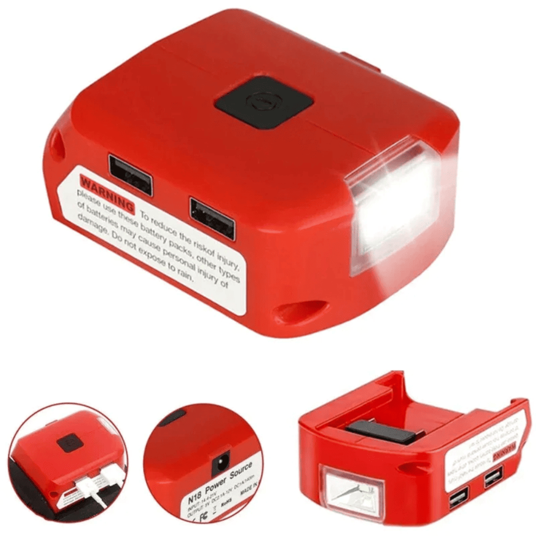 Adaptador USB con Linterna para Milwaukee M18 – Carga Celular + Luz LED en un Solo Accesorio