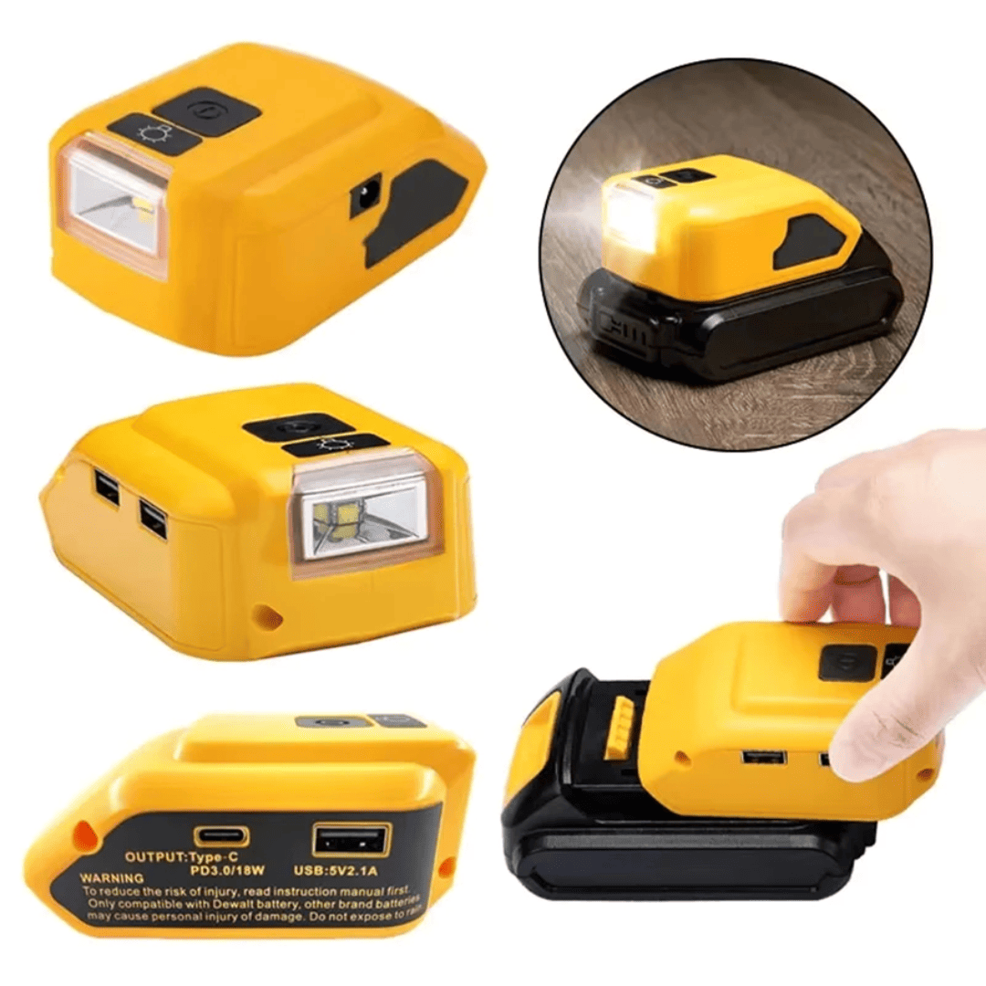ADAPTADOR USB PARA CARGA CELULAR 5V 2.1A + LINTERNA PARA DEWALT DCB090DW