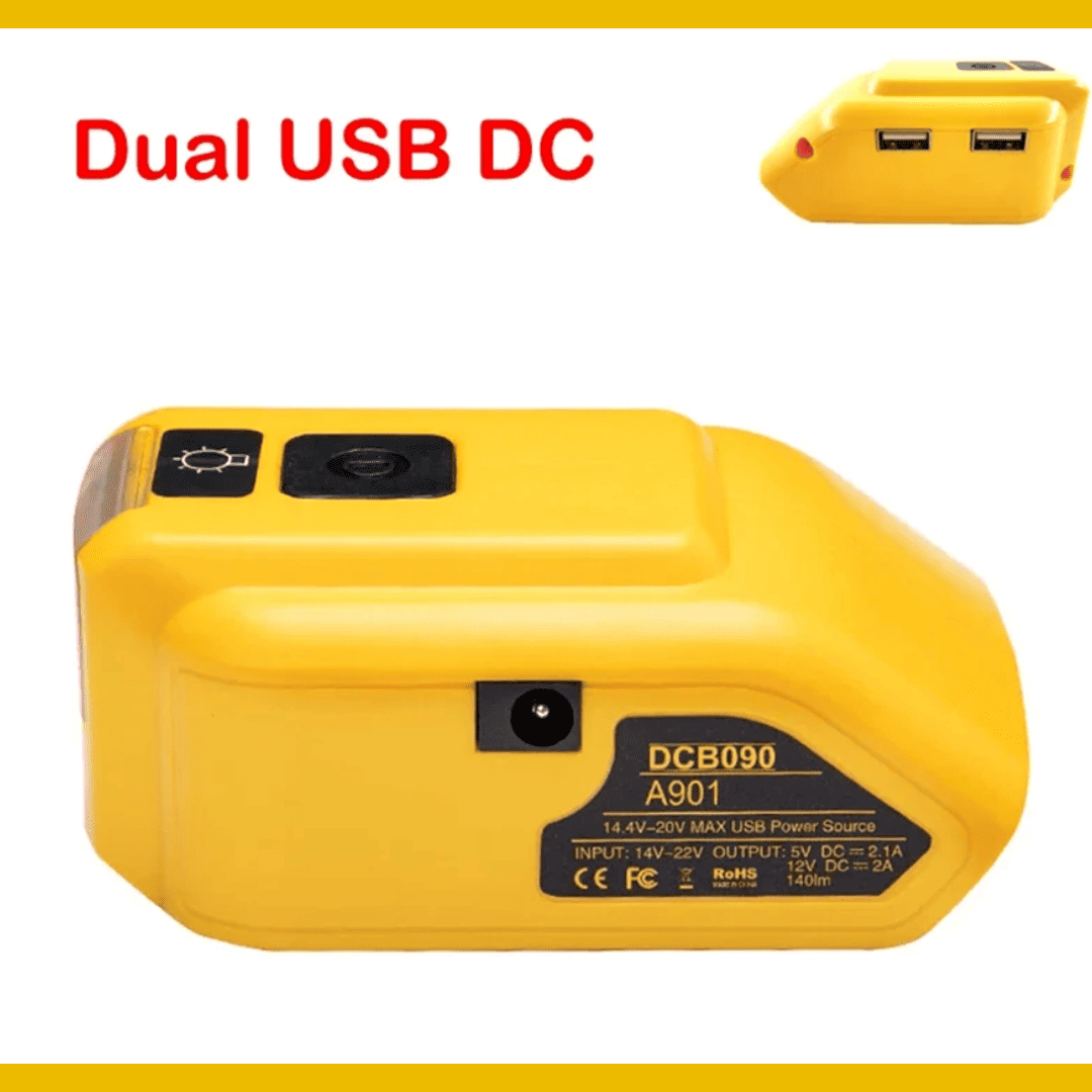 ADAPTADOR USB PARA CARGA CELULAR 5V 2.1A + LINTERNA PARA DEWALT DCB090DW
