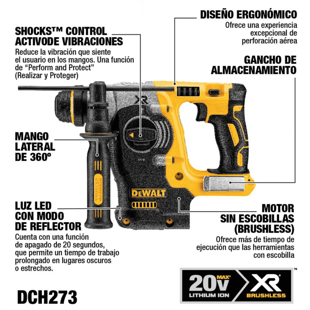 Rotomartillo DEWALT DCH273 – 20V XR SDS Plus, SHOCKS Anti-Vibración