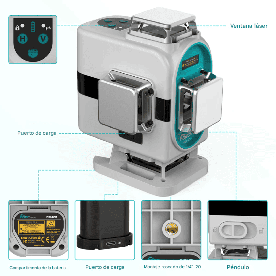 Nivel Láser DECTEAM DS03DG 4x360° – Precisión Profesional con Rayo Verde de Alta Visibilidad
