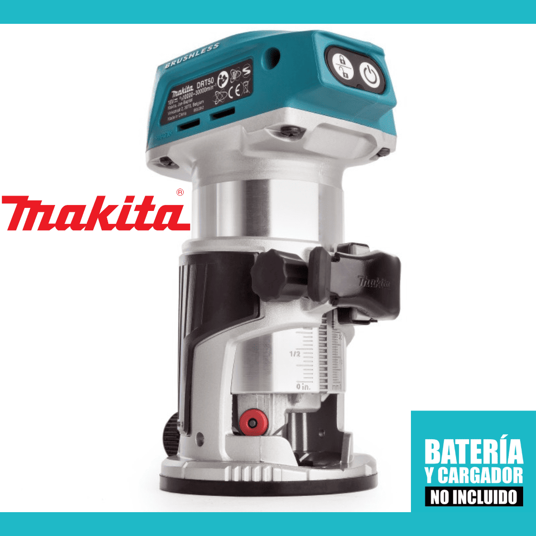 Makita DRT50Z Ruteadora Recortadora 18V 1/4” – 3/8” – Potencia Inalámbrica para Fresado Preciso y Profesional