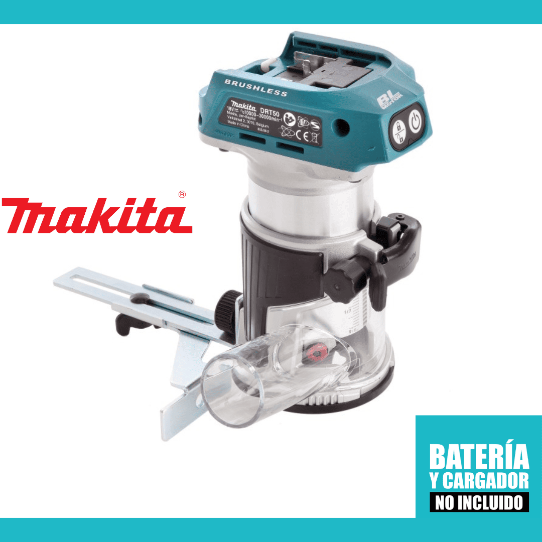 Makita DRT50Z Ruteadora Recortadora 18V 1/4” – 3/8” – Potencia Inalámbrica para Fresado Preciso y Profesional